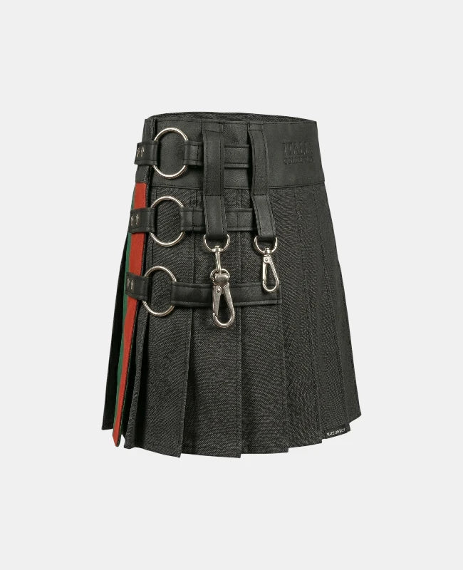 Women Italian Flag Black Denim Kilt Left Left