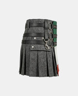 Women Italian Flag Black Denim Kilt Right Left