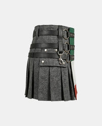 Women Italian Flag Black Denim Kilt Right Left