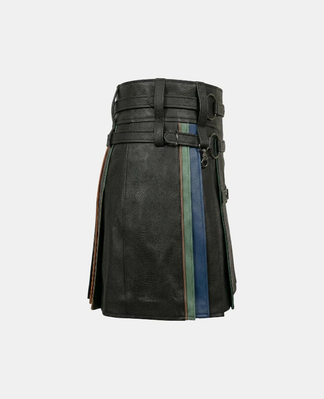 Women Leather Rainbow Kilt With Ring Straps Right Side