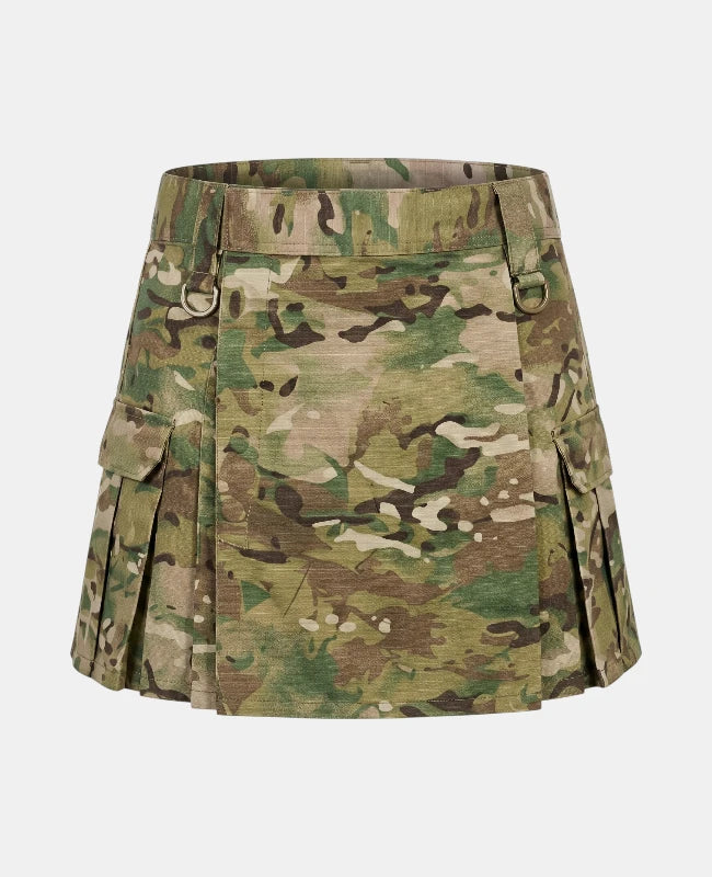 Women Scottish Camo Utility Kilt Front