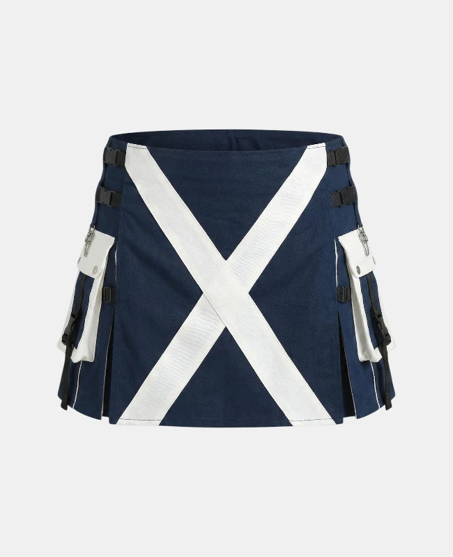 Women Traditional Scotland Flag Utility Kilt Front