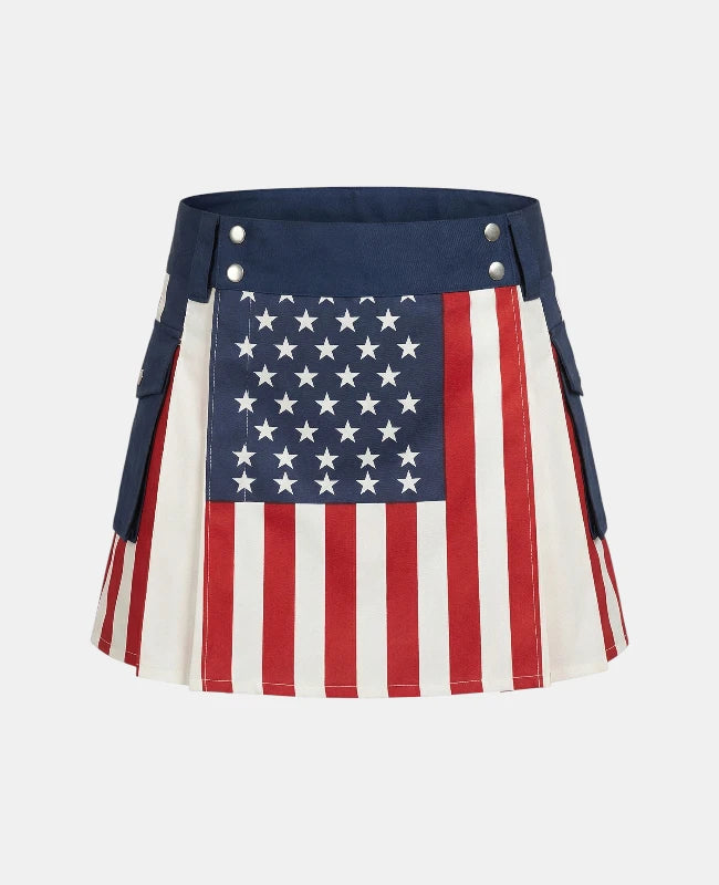 Kilt with American flag design on a plain background