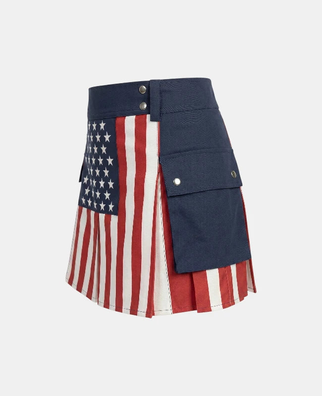 Women US Flag Utility Kilt Left Side