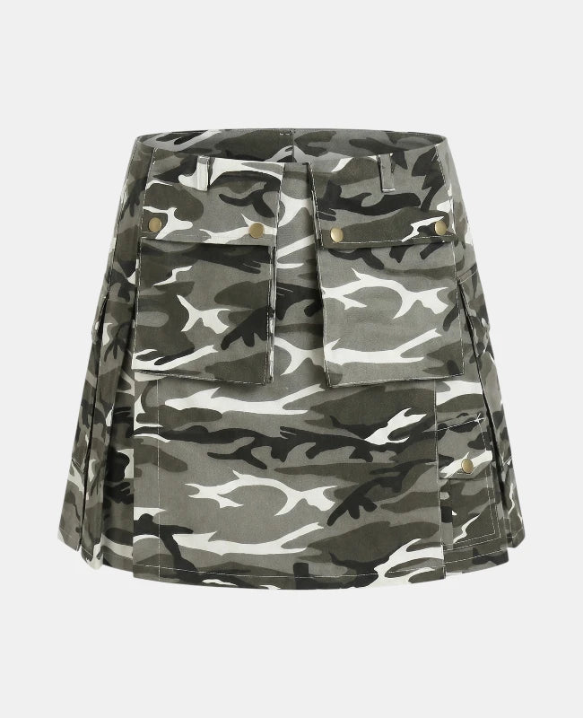 Women Urban Snow Camo Utility Kilt Front