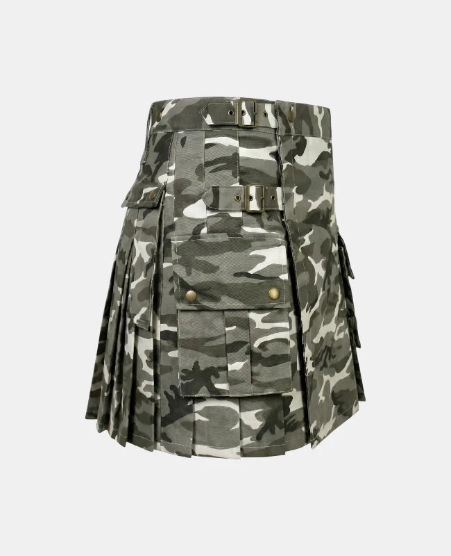 Women Urban Snow Camo Utility Kilt Right Side