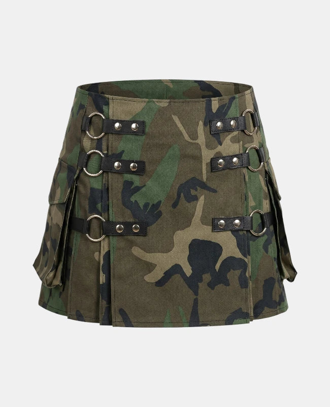 Women Woodland Camouflage Utility Kilt Front