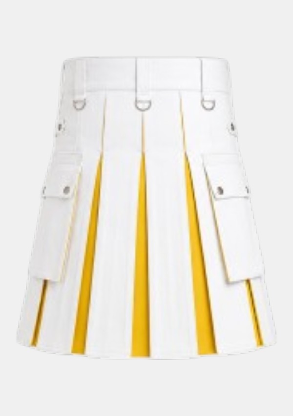 White & Yellow Hybrid Leather Utility Kilt