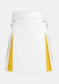 White & Yellow Hybrid Leather Utility Kilt