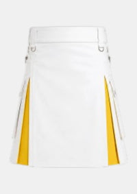 White & Yellow Hybrid Leather Utility Kilt